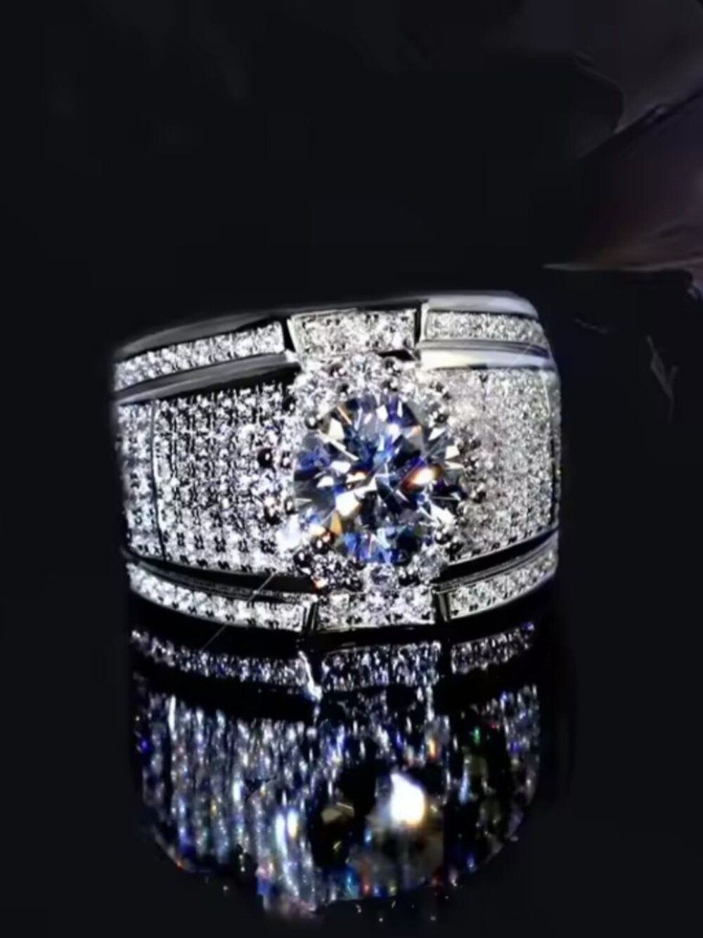 925 Sterling Silver Iced Out Zircon Ring | Unisex Luxury Statement Ring (Stamped